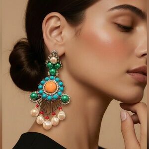 Vibrant Turquoise and Orange Drop Earrings